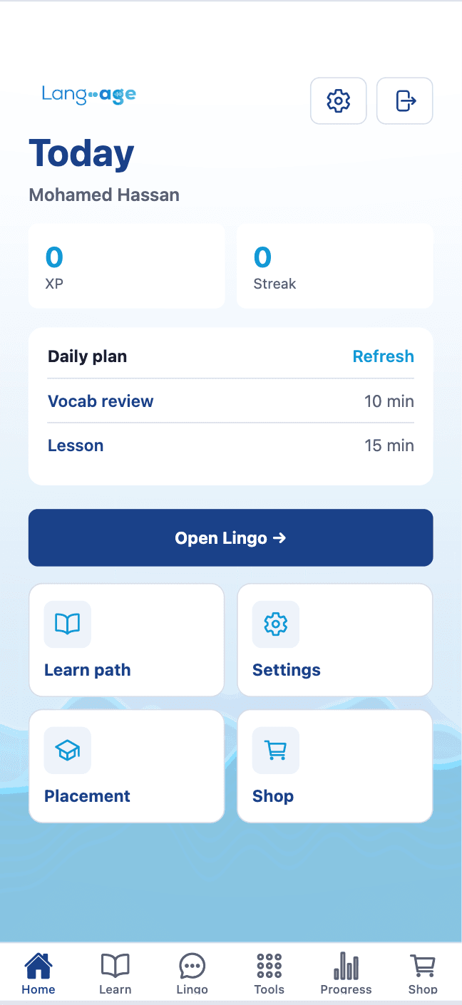 Lang-age app home screenshot